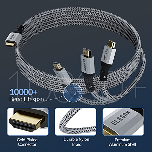 Elecan 8K HDMI 2.1 Kábel (Hitelesített) 10 Ft/2 Csomag 48Gbps Fonott HDMI Kábelt 8K@60Hz 4K@120Hz 2K 1080P