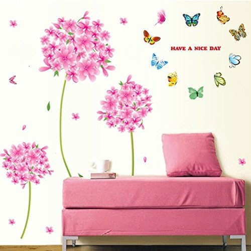 Fali Matrica Rózsaszín Virágok Kék Pillangók Haza Matrica Ház Cserélhető Háttérkép Nappali, Hálószoba