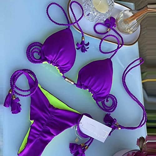 Két Darab Bojt Micro Bikini, Magas Vágás Kötőfék Nyakkendő Oldalon Fürdőruhát Ruched String Bikini Fürdőruha