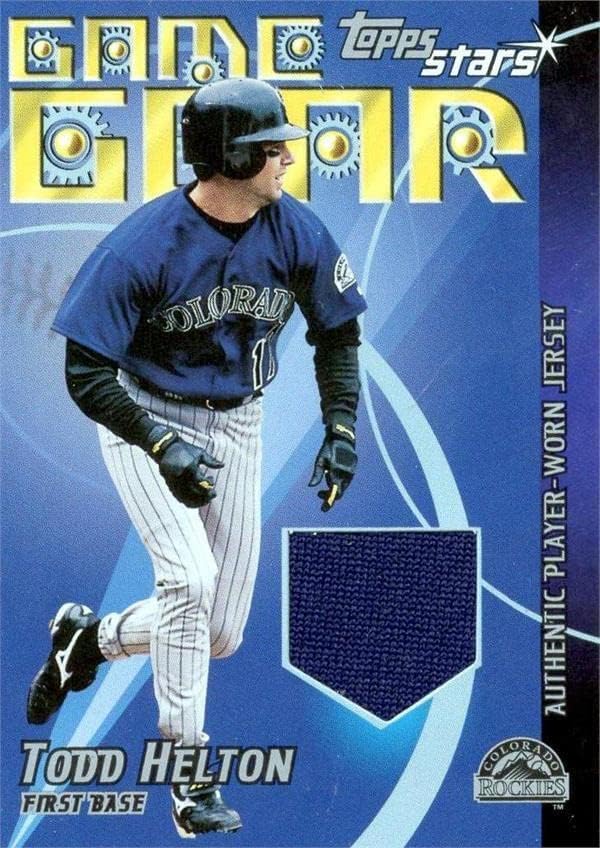 Todd Helton játékos kopott jersey-i javítás baseball kártya (Colorado Rockies) 2001 Topps Csillagok Játék