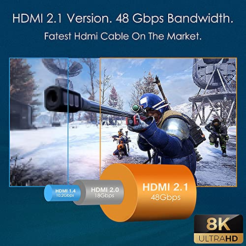 8K HDMI 2.1 Kábel 10 méter, 48Gbps nagysebességű 4K@120Hz 8K@60Hz Fonott HDMI Kábel Támogatja eARC Dinamikus