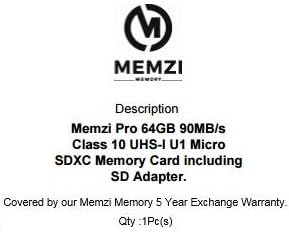 MEMZI PRO 64 GB Class 10 90MB/s Micro SDXC Memória Kártya SD Adapterrel a BlackBerry Mobilok