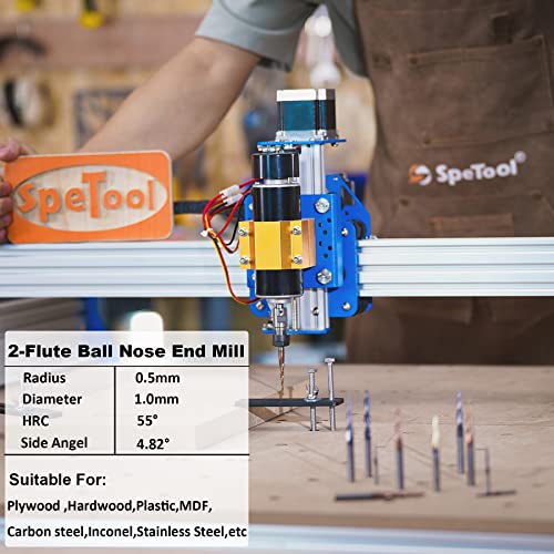 SpeTool Kúpos gömbvégű Spirál Router Kicsit 1.0 mm Tipp Átmérő (0.5 mm-es Körzetben) 4.82 Deg CNC Marás