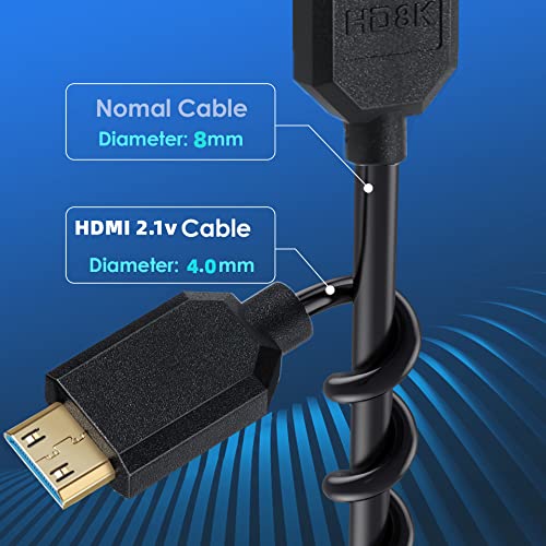 Qaoquda Mini HDMI-HDMI Spirál Kábel, 90 Fokos Szögben 8K Mini HDMI Male-HDMI Férfi Tavaszi Kábel 2.1 V