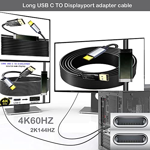 USB-C Displayport Kábel 30FT, USB C Displayport Átalakító 4K60HZ USB-C Displayport Adapter Aktív Férfi