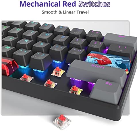 Owpkeenthy 60% Százalék Billentyűzet Mechanikus Gaming Piros Kapcsoló, Vezetékes Ultra Kompakt RGB Mini