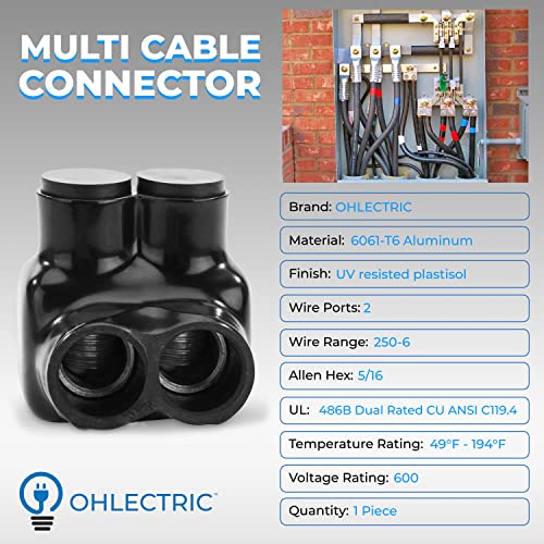 OhLectric Multi Kábel Csatlakozók, 2 Port 250 MCM-6-2 - Kettős Bejegyzés Splice Elektromos Csatlakozó