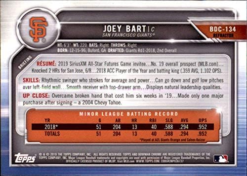 2019 Bowman Chrome-Tervezet Refraktor BDC-134 Joey Bart RC Újonc San Francisco Giants MLB Baseball Trading
