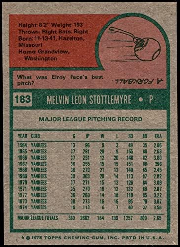 1975 Topps 183 Mel Stottlemyre New York Yankees (Baseball Kártya) NM Yankees