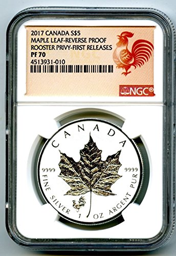 2017 Kanada Érme Kanadai Silver Maple Leaf Fordított Bizonyíték KAKAS Tudomása ELSŐ KIADÁSOK $5 PF70 NGC