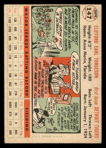 1956 Topps 147 WHT Earl Torgeson Detroit Tigers (Baseball Kártya) (Fehér Vissza) VG Tigrisek