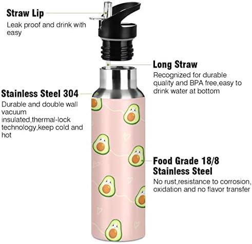 Glaphy Avokádó Aranyos Aranyos Víz Üveg Szalma Fedél, BPA-Mentes, 32 oz vizes Palackok Szigetelt Rozsdamentes
