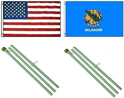 AES 3x5 3 'x5 USA-ban az Amerikai w/Állami Oklahoma Zászló w/Két 6' Alumínium Zászlórúd Pole Készletek