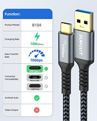 SUNGUY 3FT USB-C Kábel, USB C-USB 3.1 USB 3.2 Gen2 10Gbps USB A-C. Adatok Gyors Töltés Android Automatikus