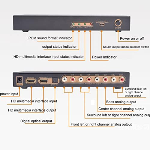 Garsentx Hang Audio Dekóder 4K HD Multimédia Interfész LPCM 7.1 CH 7RCA Hang Dekóder Átalakító,HDMI LPCM