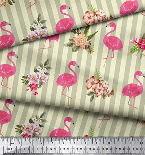Soimoi Sárga Pamut Jersey Anyagból Csík & Flamingó Virág Dekor Anyag Nyomtatott BTY 58 cm Széles