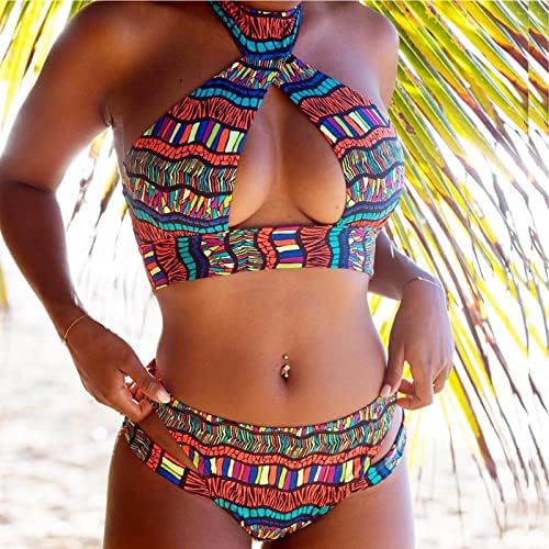 Női Pántos Bikini Szett Afrikai Törzsi Totemek Nyomtatás Fürdőruha Szexi Kivágott Alacsony Emelkedik Push-Up