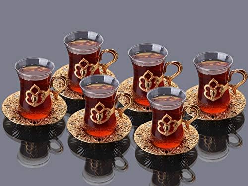 LaModaHome török Tea Set/török Tea Csésze 6 Ezüst Rendelkezők, valamint Csészealjak - Divatos Vintage