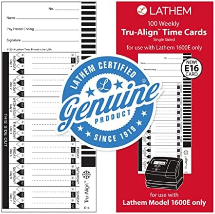 Lathem Heti Tru-Align Idő Kártyák, Egyoldalas, Használható Lathem 1600E Óra, 100-as Csomag (E16-100)