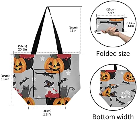 Pumkin Boldog Halloween Bat Összecsukható Váll Táska Újrahasználható bevásárlótáska Nehéz az Iskola Táska