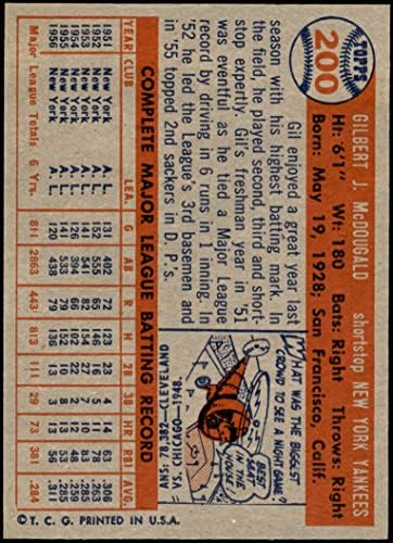 1957 Topps 200 Gil McDougald New York Yankees (Baseball Kártya) NM/MT+ Yankees