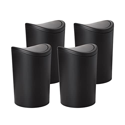 Kis Műanyag Fürdőszobai Szemetes Fedél 4 Csomag 6 Liter, Fekete Mini Hulladék Bin 0.75 Liter, Modern Lapos