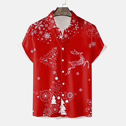 WOCACHI Karácsonyi Gomb Le shirt Mens Rövid Ujjú Vicces Karácsonyi Mikulás Nyomtatás Alkalmi Fél Tervező