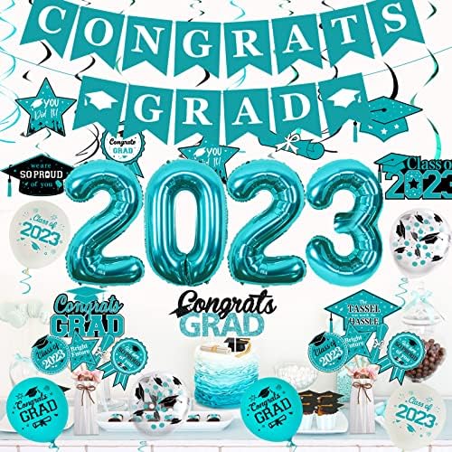 Ballagási Dekoráció 2023 Teal Kék, Congrats Grad Banner Torta Topper, Érettségi Lóg Kavarog, Központi