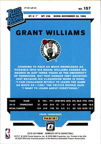 2019-20 Donruss Optikai Fanatikusok Ezüst Hullám Prizms 157 Grant Williams Boston Celtics Újonc Kosárlabda