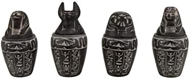 Set 4 Egyiptomi Művészet kis Kerámia edény fia Hórusz szürke kő hieroglifák omlott készült Egyiptomban.