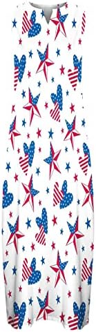 ticcoy Hazafias Amerikai Zászló Nyomtatás Ruhák Nők V-Nyak Ujjatlan Maxi Ruha július 4-2023 Strand nyári