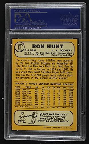 1968 Topps 15 Ron Vadászat Los Angeles Dodgers (Baseball Kártya) PSA a PSA 8.00 Dodgers