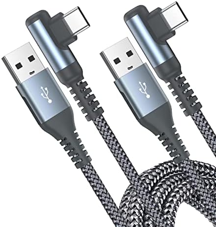 MAXGROUP USB-C Kábel Jobb Szög [2-Pack, 10FT+10FT], USB C Típusú Töltő Gyors Töltő Kábel Fonott Nylon