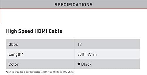 Barkan 30ft Nagy Sebességű HDMI-Kábel 4K Ultra HD 60Hz 3D-s Video 24K Aranyozott Feje Fekete, HD91E1
