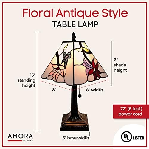 Amora Vintage Tiffany asztali Lámpa - Festett Virágos Üveg Éjjeliszekrény Lámpa - Asztali Éjjeli Lámpa