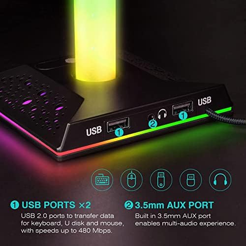 Xergur Gaming Fejhallgató Állvány, PC Tartozékok, RGB Fejhallgató Állvány, 2 USB Töltő, Király LED Fejhallgató