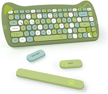 SELORSS Zöld Vezeték nélküli Bluetooth-Aranyos Macska Billentyűzet, Mini Hordozható 84-Kulcs Írógép, Színes,