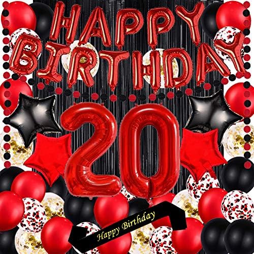 Piros 20 Születésnapi Party Dekorációk, Kellékek Piros téma 16inch Piros Fólia Lufi Boldog Születésnapot