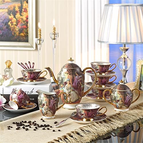 LIUZH Retro tea szett, Európai stílusú kerámia kávés készlet Porcelán teáscsésze fű, virág kannában a