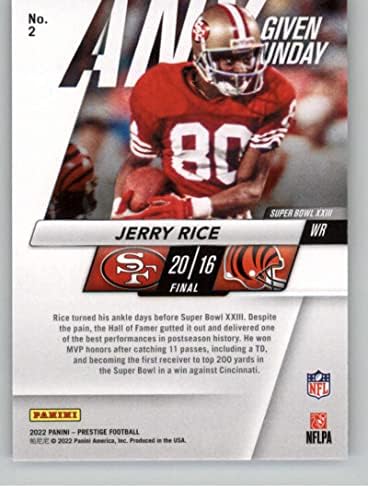 2022 Panini Prestige Adott vasárnap 2 Jerry Rice San Francisco 49ers NFL Labdarúgó-Trading Card