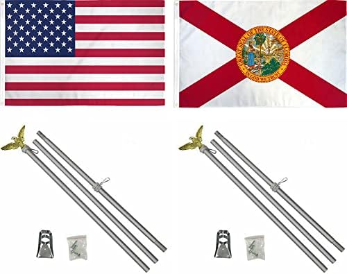 AES 3x5 3 'x5 USA-ban az Amerikai w/Florida Állam Zászló w/Két 6' Horganyzott Zászlórúd Pole Készletek