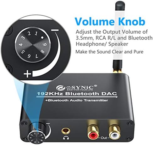 eSynic 192 khz-es DAC Digitális-Analóg Audio Converter Bluetooth V5.0 Adó Támogatási AptX & Alacsony Késleltetésű